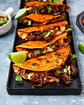 Quesa-Birria Tacos; exquisite & savory
