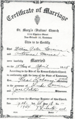 The marriage of Bill and Lena Cousins on 4/18/1925, brought together two very rich histories, and produced thirteen children of their own, including my grandfather, Martin Matthew Cousins, Sr.