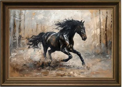 Acrylic painting of a black horse