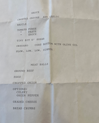 My grandfather's pasta sauce recipe.