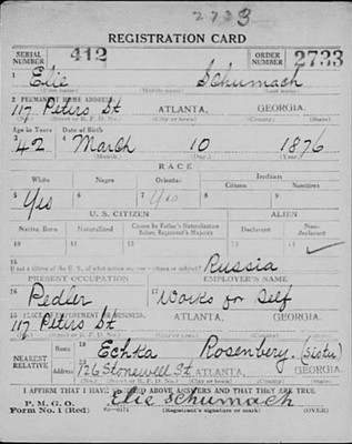 Immigration record of Elie Schumach 