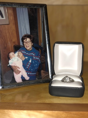 Rita Fraad, known lovingly as Meema, with my newborn sister and the ring that has been passed down for over 128 years in our family. 