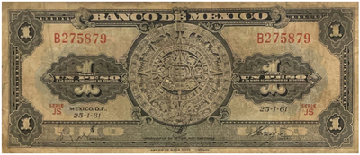 Mexican 1 peso bill (front) 