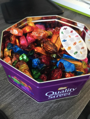 A tin of Quality Street candy