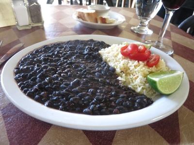 Rice and beans on a plate, not my photo