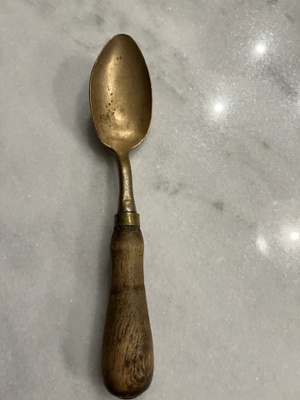 150yrs old brass with wood handle, 11 in