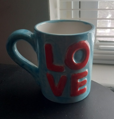 A painted mug.