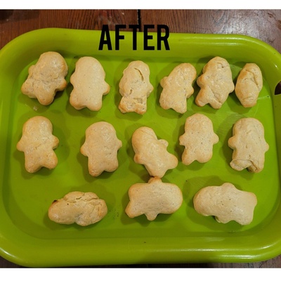 The biscuits after they came out of the oven; they came out a little deformed