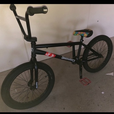 This is a picture of my black bmx bike.