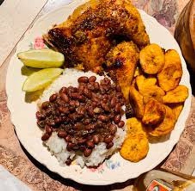 Rice beans with a side of chicken 