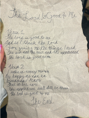 A picture of the song written on paper!