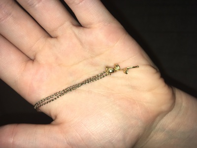 A light gold chain w/ a gold rose charm