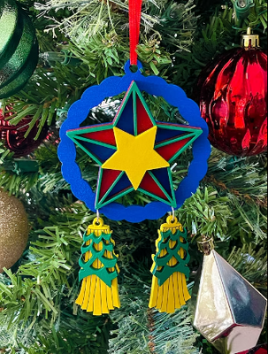 Parol Ornament hung on a Christmas tree