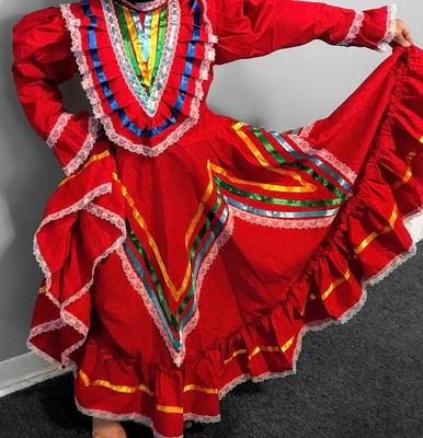 A red dress with colorful laces