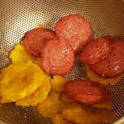 Tostones and Salami in the making. 