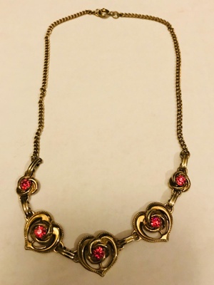 Gold Necklace with red stones