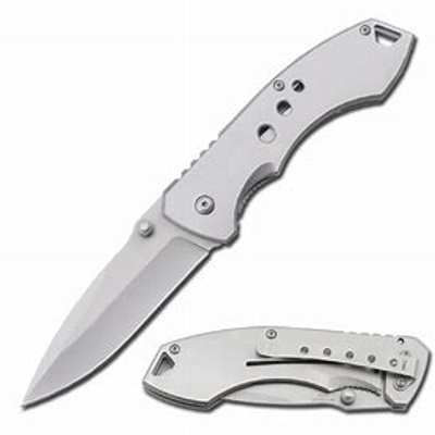 Spring loaded silver pocket knife 