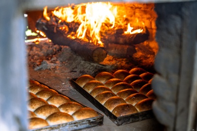 Baking in a brick oven.