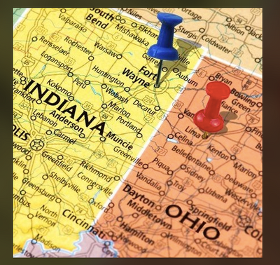 A map of Indiana and Ohio. 