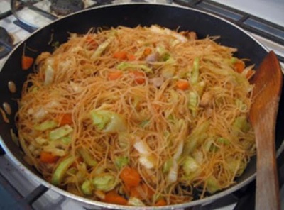 Pancit with rice noodles