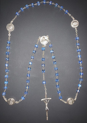 Has crucifix at the end and blues beads.