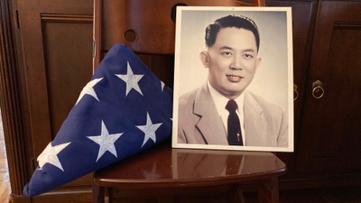 Official US veteran flag and portrait