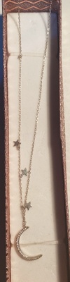 Silver Necklace with Moon and Stars