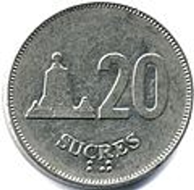Front of Ecuadorian Sucre Twenty Coin